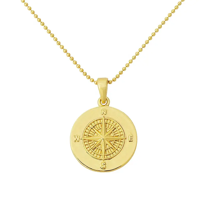 Gemnel bohemia 925 silver jewelry gold plated daily wear beaded chain charm compass pendant necklace