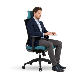 Chaise de bureau ergonomique moderne en maille KINSHA VTM-01 avec accoudoirs réglables manuellement, appui-tête intégré, fonction pivotante et réglage de la hauteur, en nylon - Product Image 1