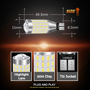 JIACHI FACTORY Haute Qualité w16w T15 Led Ampoules Canbus <span class=keywords><strong>Lampe</strong></span> Pour Voiture Accessoires Auto 921 912 T16 Feu de Recul 12v 24v 3014 87SMD - Product Image 2