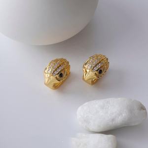 Boucles d'oreilles pour femme en zircon émeraude incrusté tête d'aigle, style explosion mode européenne et américaine, plaqué cuivre 18K, porte-bonheur authentique - Product Image 3