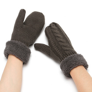 Gants d'hiver blancs pour femmes Doublure chaude-Gants épais en tricot de <span class=keywords><strong>laine</strong></span> confortable Mitaines - Product Image 2