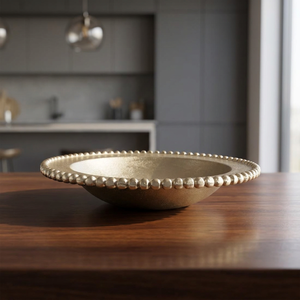 Bol en métal fait main, écologique et durable, 6,5 cm H x 31,5 cm D, bord perlé, design glamour poli, pour servir les aliments et une utilisation décorative - Product Image 5