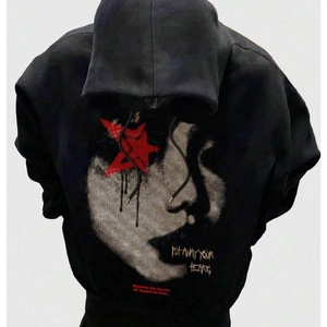 Sudadera con Capucha para Hombre, Estilo Hip Hop, Bordada, Oversize, de Punto, Poliéster/Algodón, con Cierre, Manga Larga, Color Negro - Product Image 3