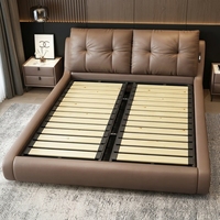 Cadre de lit de luxe moderne avec veilleuse à capteur tactile, lit king size rembourré, tête de lit carrée capitonnée, mobilier de chambre intelligent
