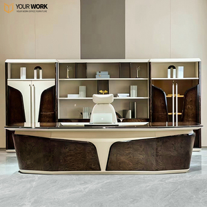 Bureau de direction de luxe haut de gamme personnalisable en forme de L, système intelligent, table de PDG pour patron, mobilier en bois de haute qualité - Product Image 1