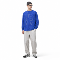 T-shirt à manches longues en polaire brossée, coupe oversize et carrée, motif graphique abstrait Snow Wash, style streetwear