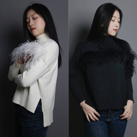 Pull en laine tricoté à plumes Tyan haut de gamme, design élégant, manches longues, coupe ajustée pour femme, collection printemps