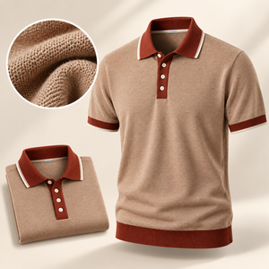 Polo de Punto para Hombre, Suéter de Manga Corta con Ribete en Contraste y Dobladillo Acanalado, Estilo Retro Casual, Ropa de Hombre, Fábrica de Prendas de Punto Personalizadas - Product Image 2
