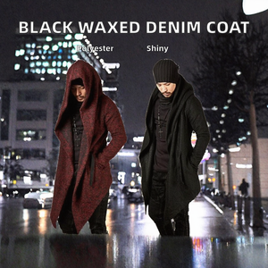 Denim Custom Black <b>Leather</b> Wax Waxed <b>Long</b> Casual Autumn Zipper Waterproof Men's <b>Jacket</b> - Product Image 2