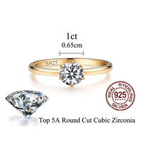 Brillanter Rundschliff 6,5mm Kubisches Zirkonia S925 Sterling Silber Hochzeits-Brautring für Damen Vergoldeter Schmuck