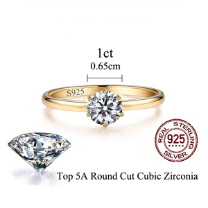 Anillo de Compromiso de Plata de Ley S925 con Circonita Cúbica Redonda Brillante de 6.5mm para <span class=keywords><strong>Mujer</strong></span>, Joyería Chapada <span class=keywords><strong>en</strong></span> <span class=keywords><strong>Oro</strong></span> - Product Image 2