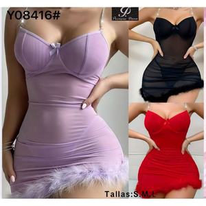 Set di Lingerie Sexy Asimmetrico a 2 Pezzi con Spalline in Cristallo, Dettagli in Rete e Piume, Regolabile, Fornitore OEM all'Ingrosso - Product Image 6