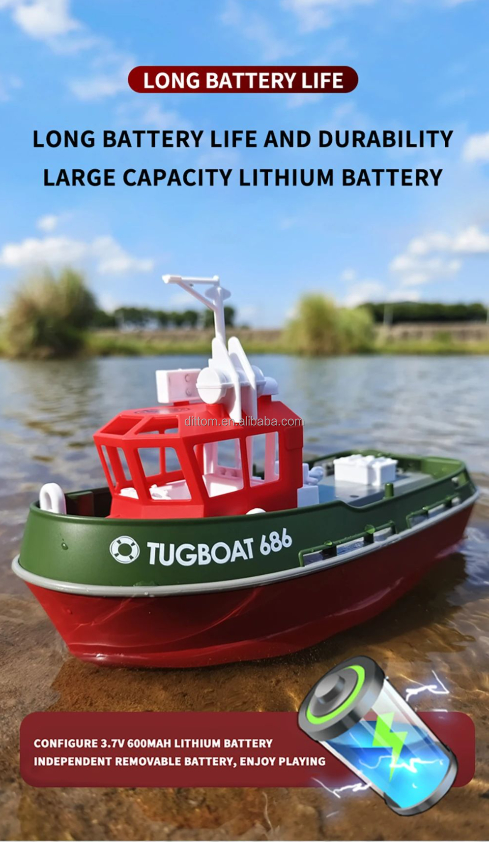 TX686 2.4G RCタグボートシミュレーションモデル 1/72 8KM/H 防水ミニ