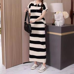 Vente chaude Qualité 2 Pièces Ensemble Femmes Col Roulé Rayé Couleur Bloc Tricots Femmes À Manches Courtes Rétro Doux Femmes Ensembles - Product Image 4