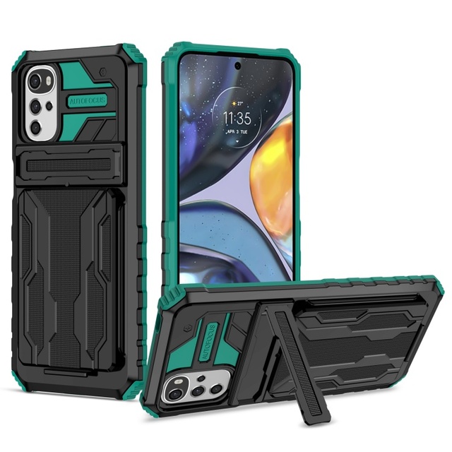 Luxury Wholesale TPU+PC Phone Case for Moto E7 POWER with Shockproof Armor Design Waterproof Wallet Function Strip Stand