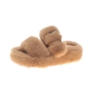 Pantoufles d'intérieur en fourrure de vison blanc pour femme, tendance et moelleuses, pour l'hiver - Product Image 1