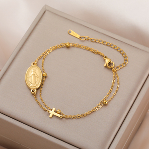 Pulseras con colgante de Cruz de La Virgen Marí<span class=keywords><strong>a</strong></span>, pulseras de cadena de cuentas de acero inoxidable para mujer, amuleto religioso, regalos de joyerí<span class=keywords><strong>a</strong></span> - Product Image 1