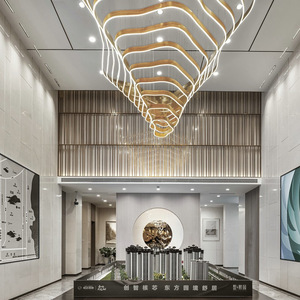 Biệt thự hiện đại phòng triển lãm khách sạn sang trọng lớn Ribbon Shape Glass LED trần lớn đèn chùm đèn - Product Image 2