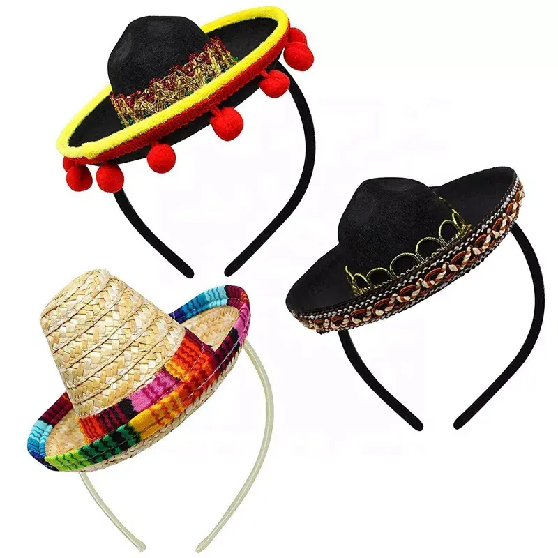 Haiwin-Mini sombrero para Fiesta, diadema para Fiesta, Cinco De Mayo