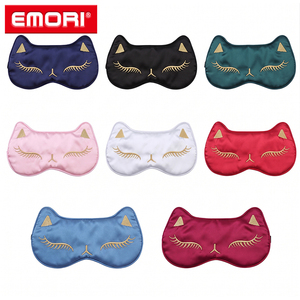 Masque de sommeil en satin avec oreilles de chat mignonnes, broderie, masque pour les yeux doux pour la peau, effet soie, avec sangle élastique réglable - Product Image 6