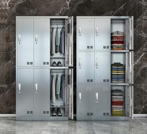 Armoire verticale en acier inoxydable à 9 portes avec serrure à clé, casier à vêtements en métal et étagères - Product Image 5