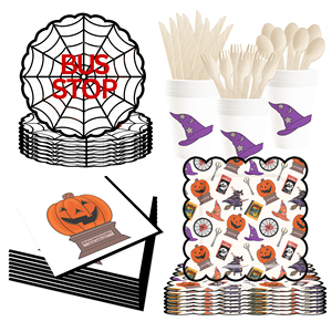 DAMAI Nuevo Juego de Platos de Papel para Halloween, Decoraciones para Fiestas Temáticas de Halloween, Platos, Vasos y Servilletas de Papel para Niños, Fiesta de Halloween - Product Image 5