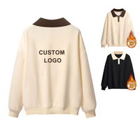 Logotipo personalizado bordado de mujer sólido de gran tamaño de algodón 420G francés Terry Vintage liso en Blanco polar Polo impreso Otoño/Invierno