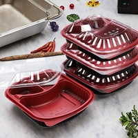 Contenedor Desechable de PP para Comida Bento de 3 Compartimentos, Tapa Antivaho, Apto para Horno y Microondas, Portátil, para Alimentos Enlatados, Sushi, Hamburguesas