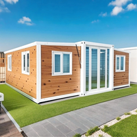 Maison conteneur extensible moderne et respirante en grain de bois avec portes et fenêtres doubles en verre pour usage résidentiel