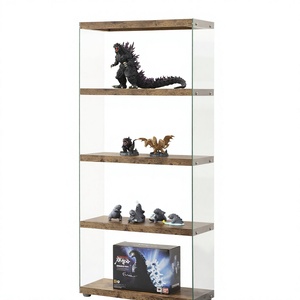 Modern Tiered Tempered Glass <b>Display</b> <b>Cabinet</b> with Wooden Shelves for Home Living Room Furniture Decor TMG Model H132 - Product Image 1