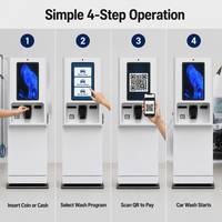 Kiosco de Pago de Autoservicio para Lavado de Autos al Aire Libre de 27/32 Pulgadas, IP65 Impermeable, 1500nits, Reciclador de Efectivo con Monedas, QR y NFC, 100+ Monedas