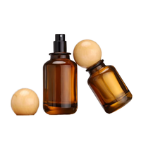 Flacon de parfum en verre ambré de luxe, forme élégante, 30 ml, 50 ml, 100 ml, avec bouchons en bambou pour cosmétiques et parfums