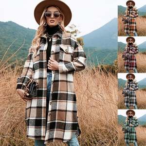 Vérifier col rabattu <span class=keywords><strong>surchemise</strong></span> manches longues flanelle veste à <span class=keywords><strong>carreaux</strong></span> décontracté automne laine mélange bouton chemise <span class=keywords><strong>manteau</strong></span> - Product Image 5