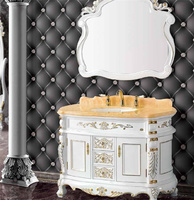 Ensemble de meuble-lavabo de salle de bain moderne résistant à l'eau noir avec armoire de toilette pour hôtel et salon