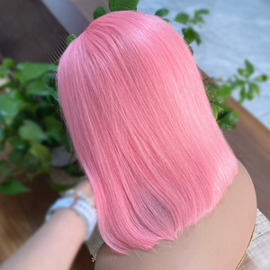 Pelucas Bob Rosas de Cabello Humano, 180% de Densidad, Sin Pegamento, 8 Pulgadas, Encaje Frontal 13x4, Cabello Brasileño Liso Sedoso, Peluca Bob con Raya al Medio - Product Image 5