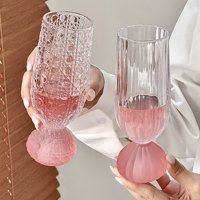 Verre à champagne rose vintage artisanal gaufré 200 ml, coupe à vin rétro à pied court pour la décoration de bar à domicile