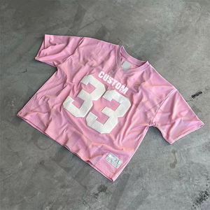 T-shirt court à col en V personnalisé avec logo sportif, coupe ample, maille respirante, streetwear, uniforme de football américain - Product Image 3