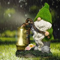 Gartenzwerg-Statue für den Außenbereich, wasserdicht, handbemalte Harzfigur mit Solarleuchte, Laterne und Willkommensschild, Garten-Geschenke
