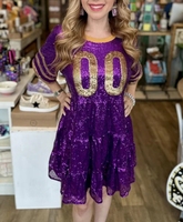 Robe Babydoll Gameday personnalisée pour femmes-Haut à paillettes or violet noir