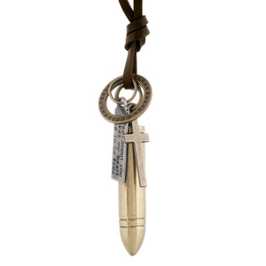 빈티지 가죽 로프 체인 목걸이 더블 링 펜던트 남성용 트렌디 쥬얼리 도매 - Product Image 1