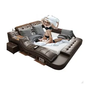 Camaデlujo Modernデザイン寝室Furniture QueenサイズDouble Tatami StorageサイドテーブルLeatherベッド