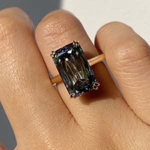 プロヴァンス15x 9mm放射形クリススカットダークグレーモアッサナイト結婚指輪セット女性ジュエリー10kイエローゴールド - Product Image 4