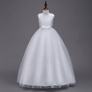<span class=keywords><strong>Abito</strong></span> da sposa ragazza principessa in raso senza maniche <span class=keywords><strong>abito</strong></span> lungo in pizzo con motivo solido - Product Image 4