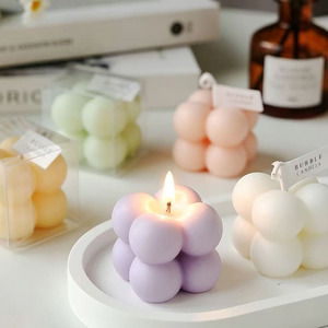 Bougie décorative esthétique en forme de cube à bulles pour la décoration de salon, d'étagère ou de table - Product Image 2