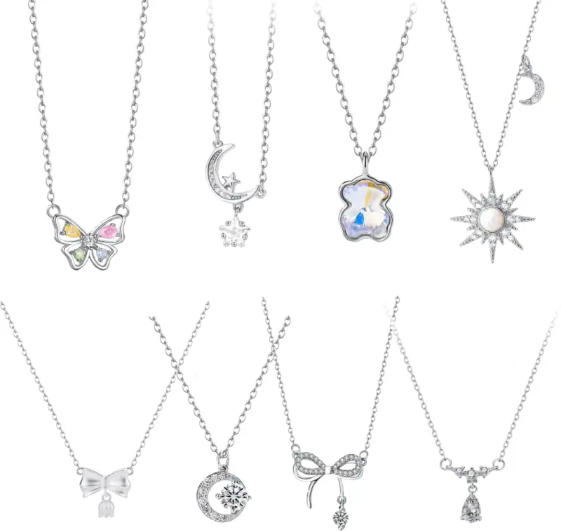 Design de mode brillant CZ Zircon papillon collier 925 en argent Sterling papillon amour étoile pendentif collier femmes bijoux fins