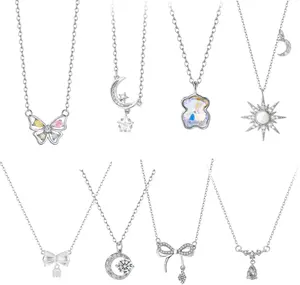 Fashion Design Shiny CZ Zircon Butterfly Necklace 925 Sterling Silver Butterfly Love Star Pendant Necklace Women Fine Jewelry