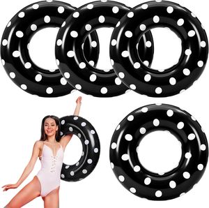 Lot de 4 bouées gonflables à pois noirs et blancs pour piscine et plage - Product Image 1