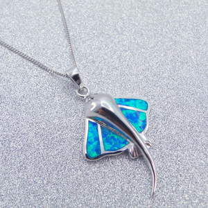 จี้ปลากระเบนเงินแท้ 925 ประดับโอปอลไฟสีน้ำเงิน - Product Image 3