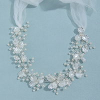 Diadema nupcial de aleación hecha a mano con flores, tocado metálico personalizado para boda con cinta, tiaras de perlas OEM/ODM completas, logotipo personalizado