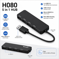 Hub USB 2.0 5 en 1 H080, 4 ports de données + alimentation Micro USB, 408 Mbps, boîtier ABS pour ordinateur portable, clavier, souris, clé USB